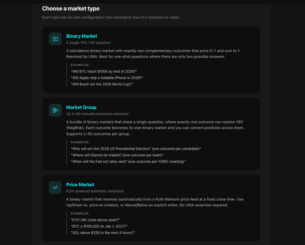 Step 1 — pick a market type
