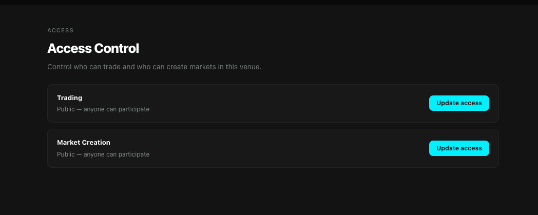 Access tab on the venue dashboard
