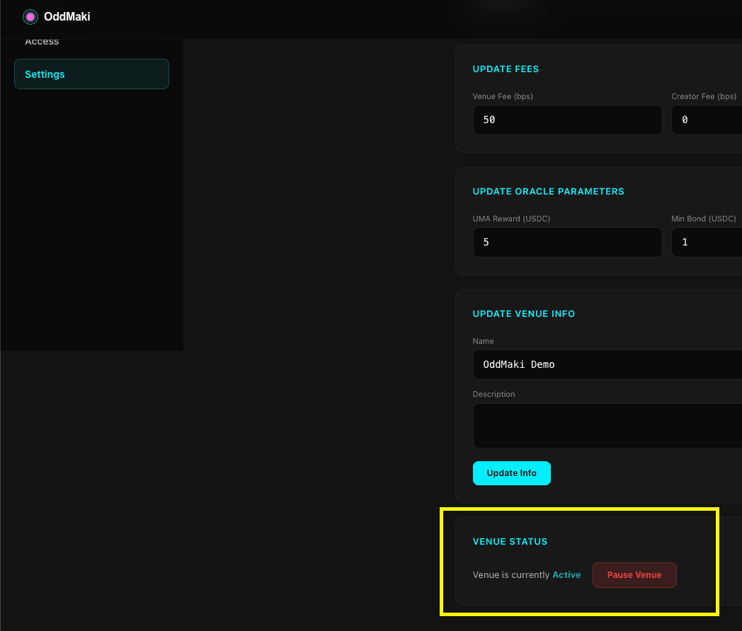 Settings → Status with the pause toggle
